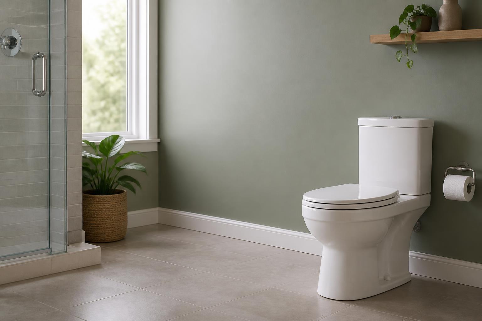 Clean finished bathroom with open space for text overlay.